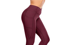 Load image into Gallery viewer, Workout Leggings for Women - Pocket-High Waist - Wine Red