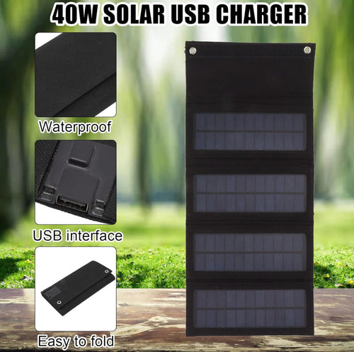 40W Folding Solar Panel - Portable Solar Panel for Backpacking Traveling for Camping (Black)