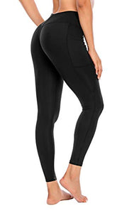 Workout Leggings for Women with Pocket - High Waisted Yoga Pants W/Tummy Control - Black
