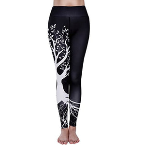 High Waist Tree Printed Leggings - Fitness Yoga Pants - Dark Blue