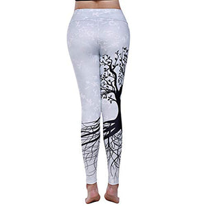 High Waist Tree Printed Leggings - Fitness Yoga Pants - White