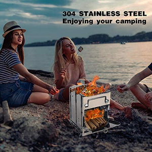 Wood Burning Camp Stove - Folding Stainless Steel Grill, Portable for Backpacking