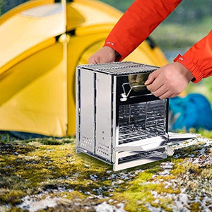 Wood Burning Camp Stove - Folding Stainless Steel Grill, Portable for Backpacking