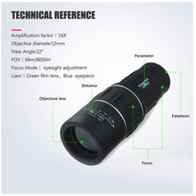 Load image into Gallery viewer, 16x52 Dual Focus Monocular Telescope / Spotting Scope