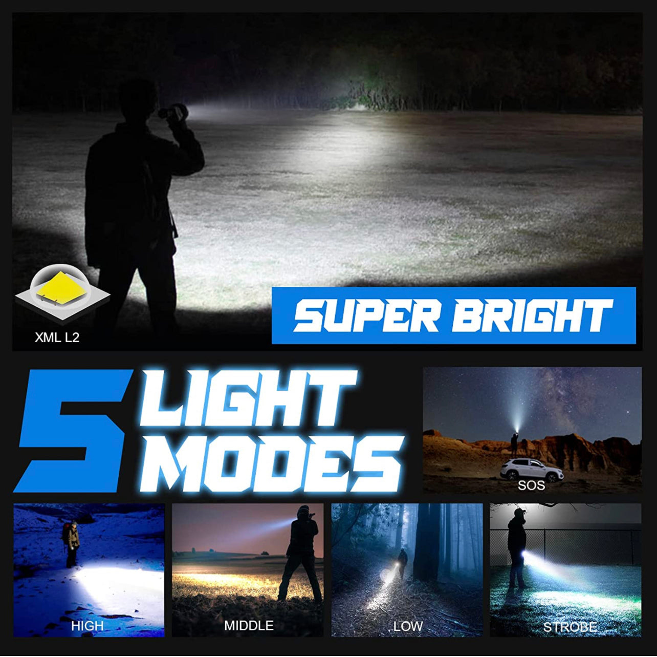 anker super bright tactical flashlight rechargeable 18650 battery included LED Rechargeable Tactical Flashlight