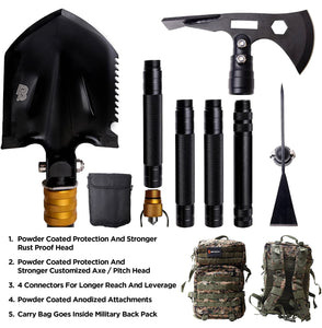 Tactical Multi-Purpose Folding Shovel - 19 Different Tools