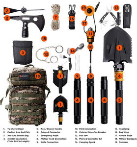 Tactical Multi-Purpose Folding Shovel - 19 Different Tools