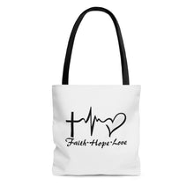 Load image into Gallery viewer, Faith Hope Love AOP Tote Bag